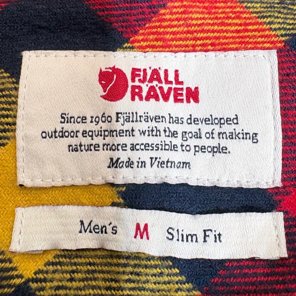 Fjallraven Ovik Flannel Shirt Mens M Slim Red Yellow Plaid Button Down Cotton - Picture 4 of 7